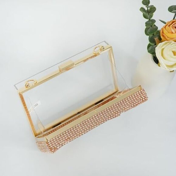 Neiman Marcus Champagne Acrylic Moon and Star Rhinestone Chain Bag - Picture 6 of 6